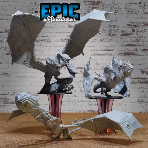Three Headed Wyvern Set / Winged Dragonborn Lizard / Reptilian Dragon Beast / Bulky Mountain Monster / Drake Creature / Draconic Reptile by Epic-Miniatures