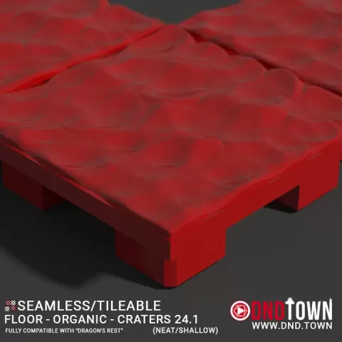3D Modular Dungeon Tile: Floor - Organic - Craters 24.1 (NEAT/SHALLOW) - DnD Town Minis (www.dnd.town) by TTR.Town