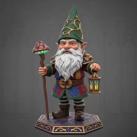2765 Fairy Tale Gnome Full-Body Figurine on Base, character, miniature, fox, ARTE, gothic, gorgon, DND, minimalist, fantasy, art, figurine, collectible, Halloween, rooster, pomeranian, STL