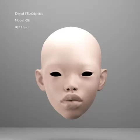 BJD doll head, 40cm BJD head, doll head, ball jointed doll head, anime head, customizable, head, 3d print doll head, STL doll, ooak