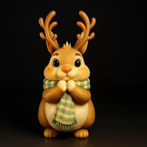 Reindeer Bunny Figurine – Cute Christmas Animal Model with Antlers and Scarf – Holiday Decoration, Winter Gift, Home Display