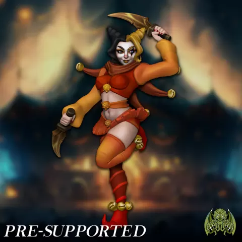 Trixie, The Knife Thrower [PRE-SUPPORTED] 32mm Female Ninja Clown Circus by Miniatures of Madness