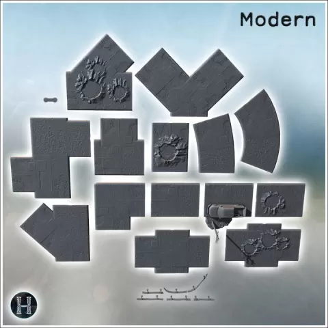 Modular tar road set with car body and metal safety barriers (7) - Modern WW2 WW1 World War Diaroma Wargaming RPG Mini Hobby by Hartolia Miniatures