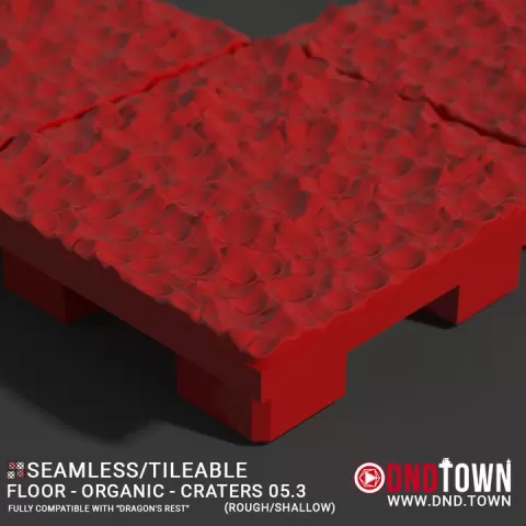 3D Modular Dungeon Tile: Floor - Organic - Craters 05.3 (ROUGH/SHALLOW) - DnD Town Minis (www.dnd.town) by TTR.Town