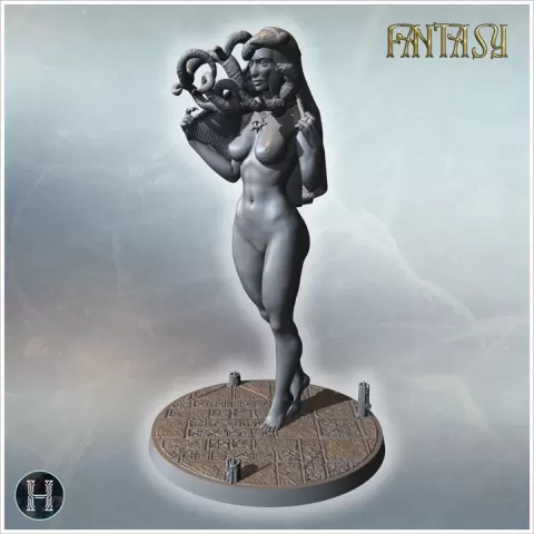 Nude Medusa with serpent hair, intricate details, and confident pose on ritualistic base (NSFW) (37) - Medieval Fantasy Magic Feudal Old Archaic Saga 28mm 15mm by Hartolia Miniatures