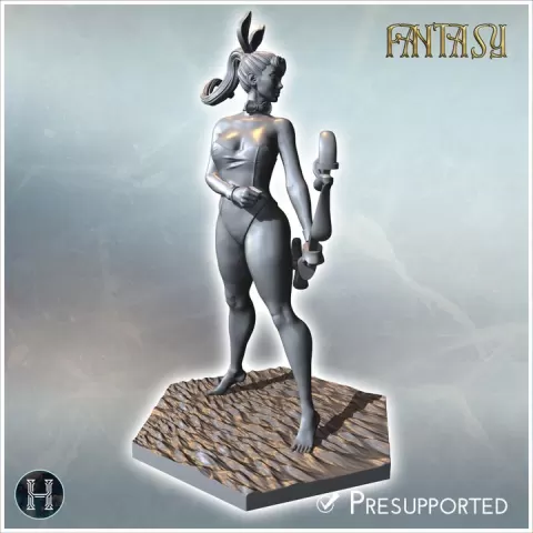 Female warrior in a bunny costume with minimal armor, wielding an oversized gauntlet (6) - NSFW Girl Sexy Collectible Hentai RPG Hot Miniatures Female Tabletop by Hartolia Miniatures
