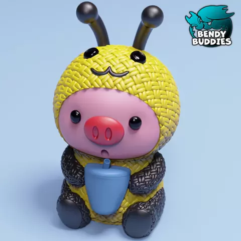 Piggy Bee Costume / Cute Knitted Beast Model / Collectible Pigface Creature Figure / Print-in-Place Statue / Fantasy World Animal / Decoration Monster Encounter by Bendy Buddies