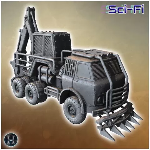 Car with reinforced armor, multiple spikes, and mounted weapons on hood and roof (29) - Future Sci-Fi SF Post apocalyptic Tabletop Scifi Wargaming Planetary exploration RPG Terrain by Hartolia Miniatures