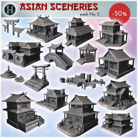 Asian sceneries pack No. 3 - Asian Asia Oriental Angkor Ninja Traditionnal RPG Mini by Hartolia Miniatures