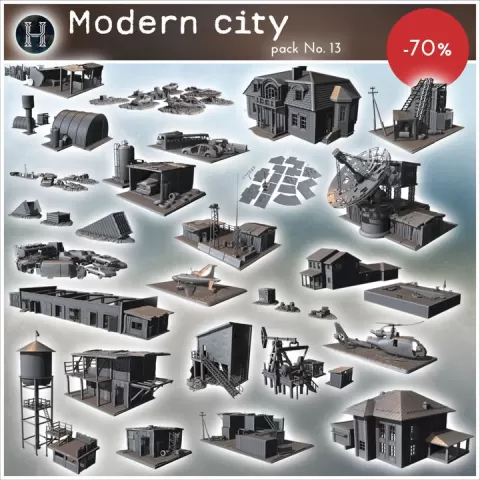 Modern city pack No. 13 - Modern WW2 WW1 World War Diaroma Wargaming RPG Mini Hobby by Hartolia Miniatures