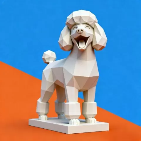 2750 Laughing Poodle Low Poly - Full-Body Colorful 3D Model, pug, dachshund, poodle, cat, kangaroo, bear, beagle, peacock, lion, fox, bull terrier, pomeranian, galgo, wolf, doberman pinscher, newfoundland, elephant, crocodile, monkey
