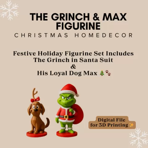 The Grinch & Max 3D Printed Christmas Statue - Holiday Decor, Festive Gift - 3D Printed Grinch with Max Christmas Figurine