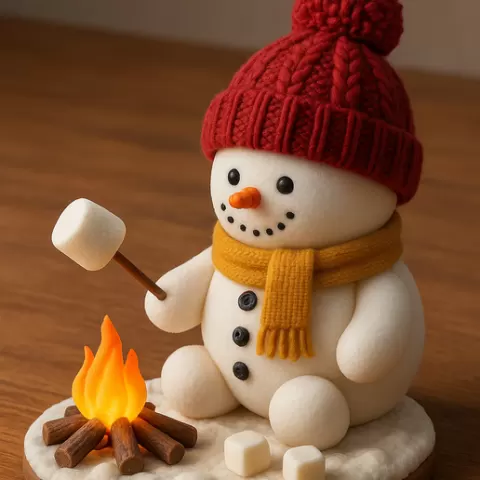 Cozy Snowman by the Fire