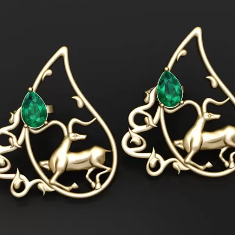 Emerald Deer Filigree Earrings