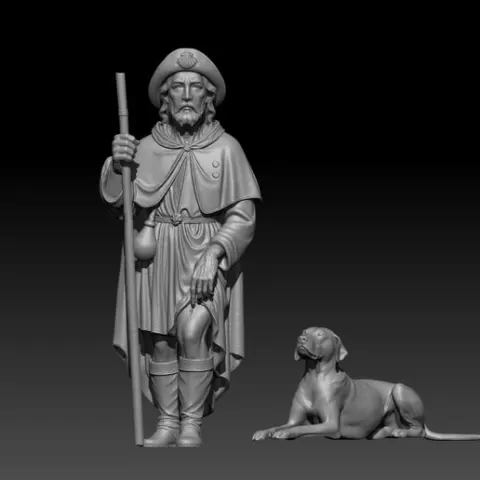 Saint Roch (Saint Rocco) – Patron Saint of Dogs & Plague Protection – Statue STL