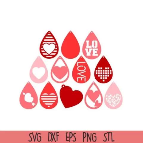 Valentine Earrings Set – Heart and Love Teardrop 3D Printable Jewelry Collection