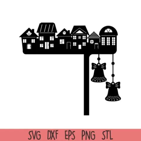 Christmas Door Corner Decor – Village Houses and Hanging Bells 3D Printable Design