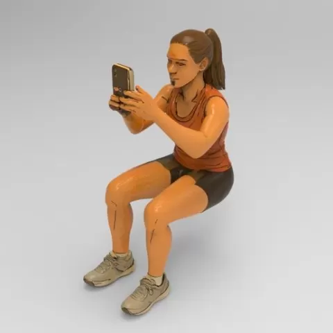 Seated Girl Taking Selfie 1/32 Scale – Modern Urban Figure with Smartphone for Diorama