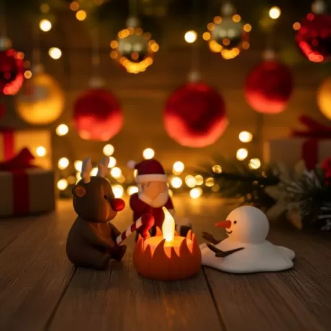 Christmas Campfire STL – Funny 3D Printable Santa, Reindeer & Melting Snowman Scene – Digital Download. No AMS Needed