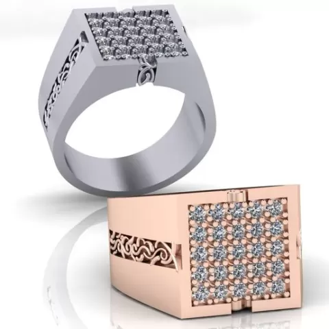 man rectangle pave setting jewelry ring