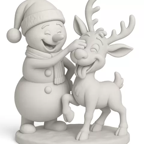 Snowman and Reindeer STL | Funny Christmas 3D Print | Cute Holiday Figurine With Base