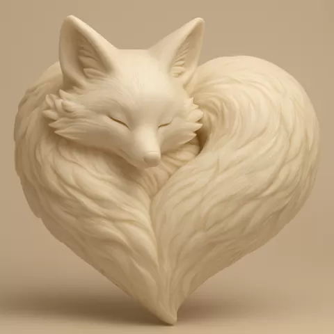 Fluffy Fox Curled in a Heart Shape