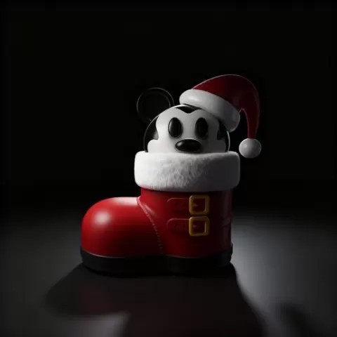 Christmas Cartoon Mickey Mouse Boot Ornament | Cute Holiday Decoration | Santa Hat Mouse Figurine | Festive Collectible