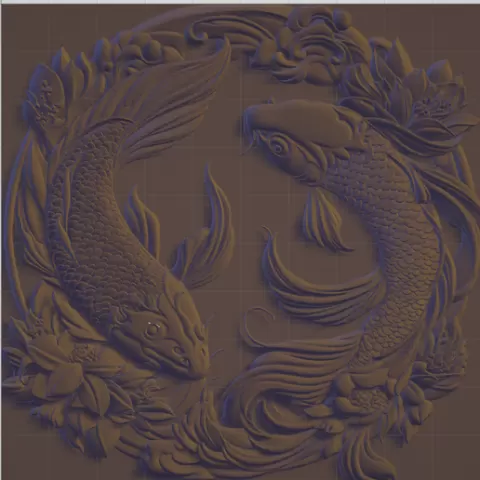 Yin Yang Koi Fish Floral Frame Relief STL | Decorative Door Ornament for CNC & 3D Printing