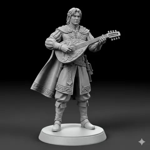 Elegant Cloaked Bard Figure STL - High-Detail Dungeons & Dragons Hero