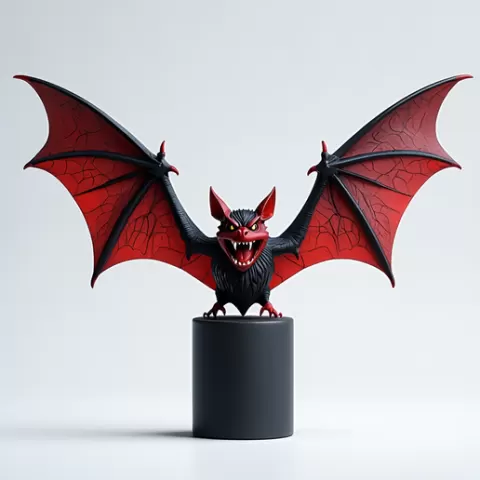 2728 Color Gothic Bat with Spread Wings on Pedestal - Color 3D Model, Halloween, magic, spider, mask, gnome, gorgon, wild, bat, monster, mutant, fair, witch, werewolf, horror, beast, mutant spider, skeleton, skull