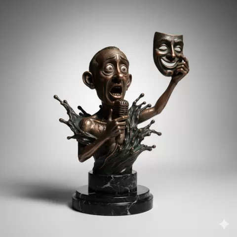 The Show Must Go On: Drowning Drama King - Caricature Bronze Resin Sculpture