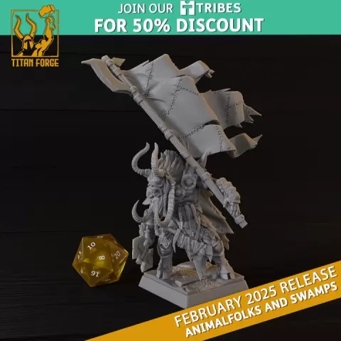 Goatman Champion - Animalfolks and Swamps - Titan Forge Miniatures February 2025 by Titan Forge Miniatures