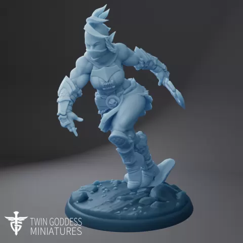 Yatrou the Orc Axe Thrower ( Female Orc Mercenary / Orc Fighter / Orc Warrior with Hand Axes / Female Orc Ranger Dualwielder / Worlds Beyond Brawl / One Page Rules OPR Compatible ) by Twin Goddess Miniatures
