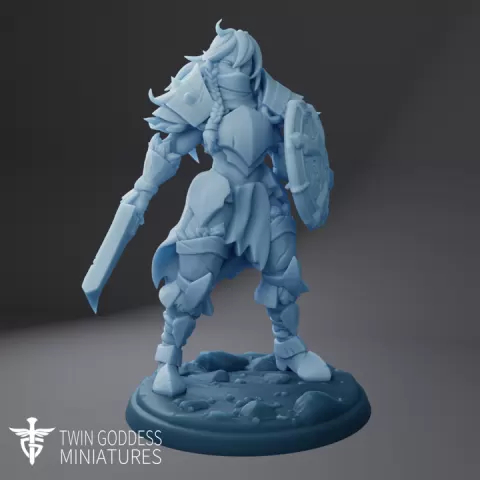 Lazga the Orc Warrior ( Female Orc Soldier / Orc Fighter / Orc Warrior with Sword & Shield / Female Orc Cleric / Paladin / Worlds Beyond Brawl / One Page Rules OPR Compatible ) by Twin Goddess Miniatures