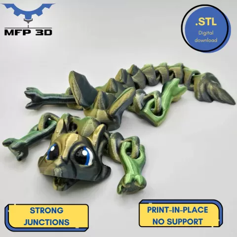 ARTICULATED VERTEBREA DRAGON PHASE 2 MFP3D -NO SUPPORT - STL - 3MF - PRINT IN PLACE - SENSORY TOY-FIDGET by MFP3D