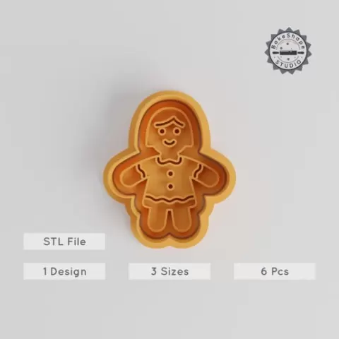 Gingerbread Girl Cutter & Stamp Set, Cookie & Fondant Shapes, Holiday Biscuit Design, 3 Sizes, Festive Kitchen Decor
