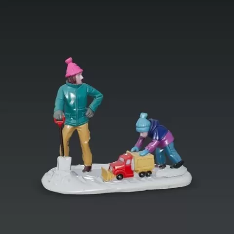 MOTHER AND SON PLAYING IN THE SNOW - CHRISTMAS VILLAGE - CHRISTMAS VILLA