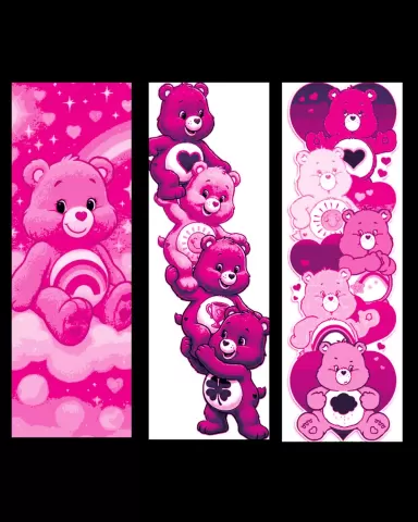fan art depictions of the Care Bears from the Cartoon - Set of Pink Bookmarks