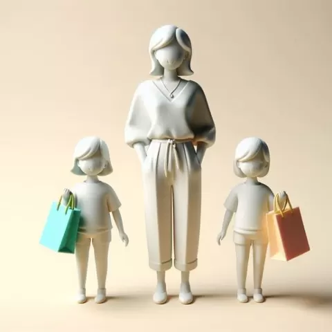Lady with Kids Shopping | Black Friday 3D Model | Modern Lifestyle Sculpture | Family Figurine | Trending Home Decor