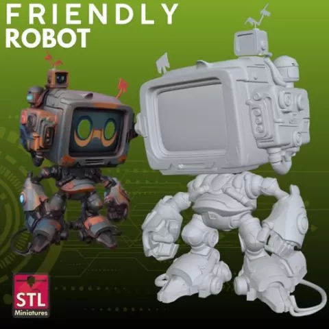 Mini TV Robot STL – Retro Mech 3D Model