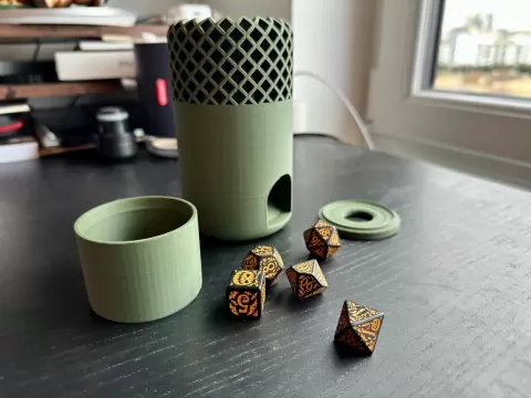 Geometric dice tower and storage