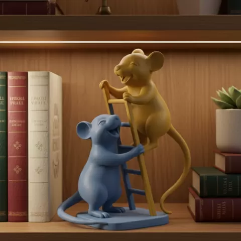 Happy Mice on the Stairs - Figure of Cooperation and Joy (3D Print STL)