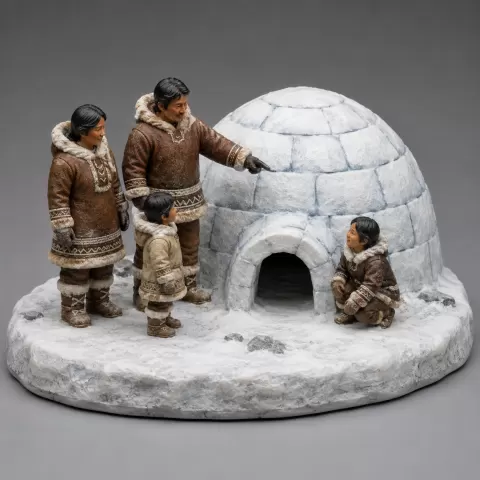 Family in front of the igloo in the snow - Familie vor dem Iglu im Schnee