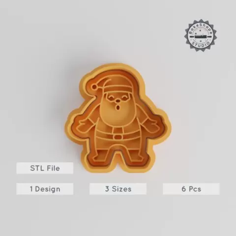 Santa Claus Chortle Shape Cutter & Stamp, Perfect for Cookies & Fondant, 6-Piece Set, Christmas Theme, S/M/L Sizes