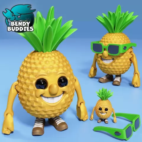 Groovy Sunny Pineapple / Articulated Ananas Creature / Print-in-Place Fruit / Cute Tropical Plant / Exotic Monster / Fantasy World Encounter by Bendy Buddies