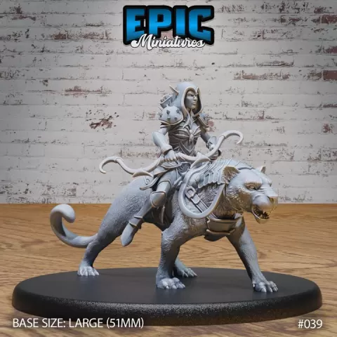 Dark Elf Panther Rider / Elven Leopard Mount Warrior / Elvish Fighter / Forest Nature Guard / Woodland Spirit / Underdark Encounter by Epic-Miniatures