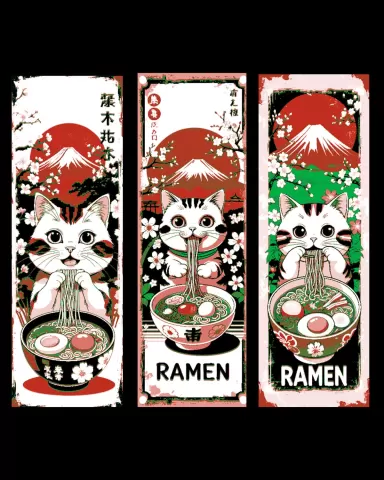 Even the Cat loves to eat his Ramen! Lunch Time! Set of Bookmarks