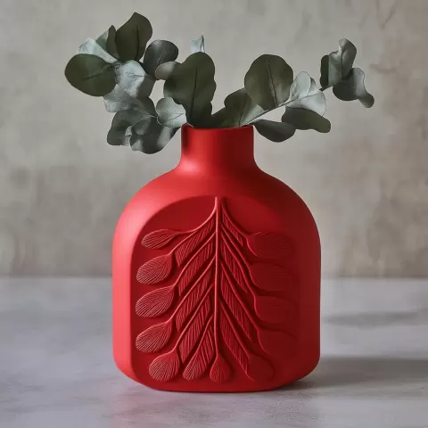 Scarlet Leaf Vase | Bold Red Design with Leaf Pattern for Modern Decor