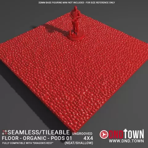 3D Modular Dungeon Tile: Floor - Organic - Alien Pods 01 - 4x4 (16 Tiles) (UNGROOVED) NEAT SHALLOW - DnD Town Minis (www.dnd.town) by TTR.Town