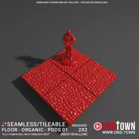 3D Modular Dungeon Tile: Floor - Organic - Alien Pods 01 - 2x2 (4 Tiles) (GROOVED) NEAT SHALLOW - DnD Town Minis (www.dnd.town) by TTR.Town